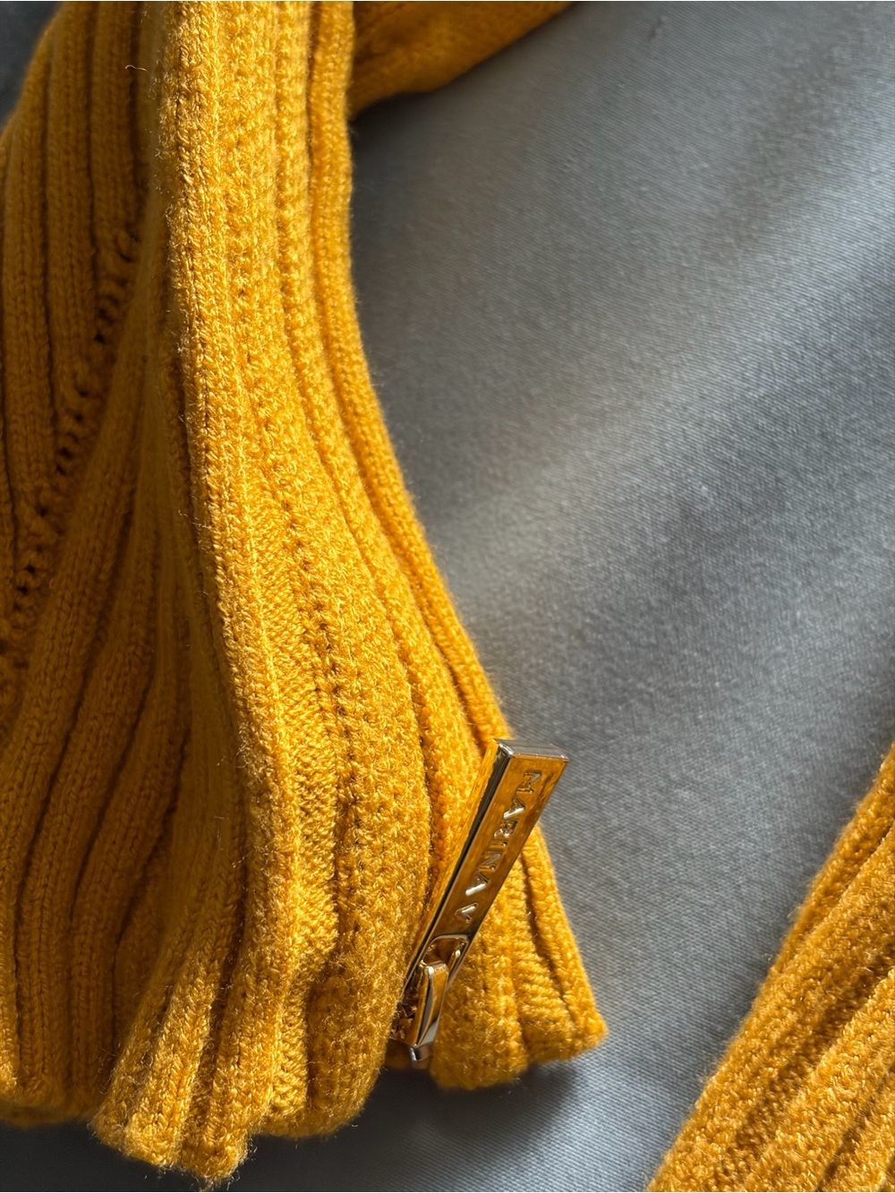 MARINA Mustard Yellow Ribbed Mock Neck Sweater - Picture 2 of 3